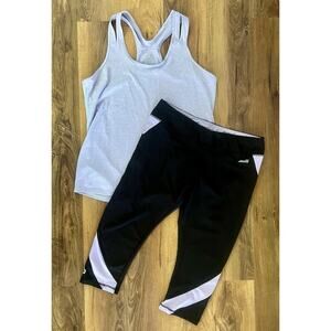 Lot 2 Avia Size L‎ Capri Black Leggings + Light Purple Activewear Razorback Top